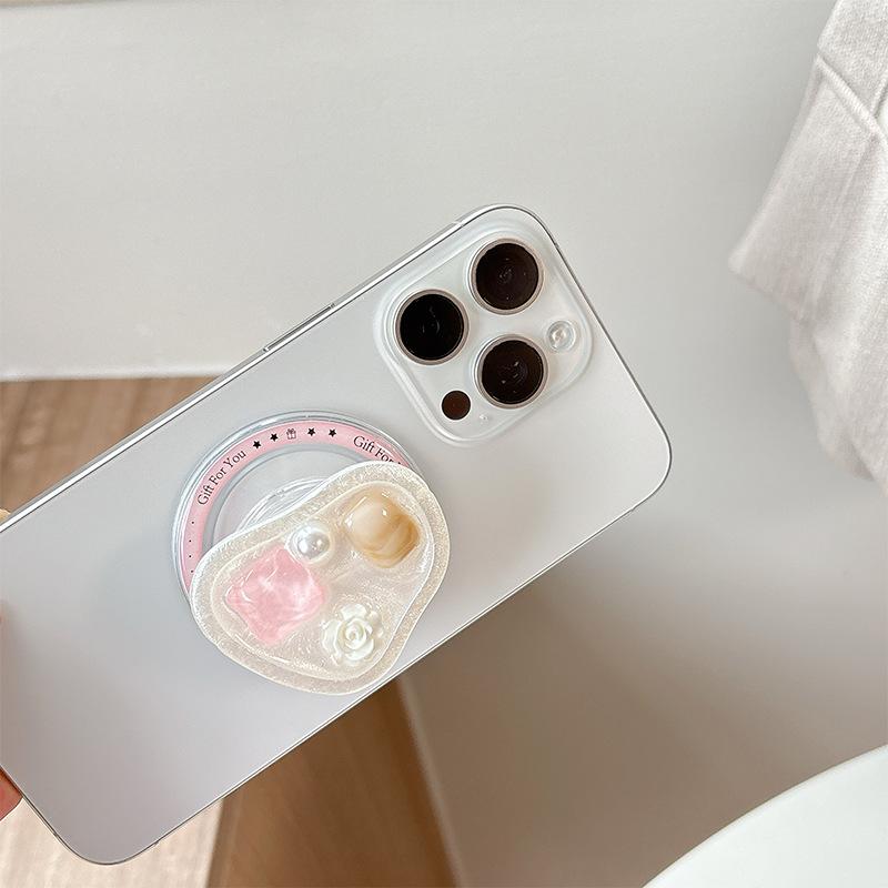 Ästhetischer Magnetischer Handy-Griffständer Harz Edelstein Perle Aufsteckhalter Niedliches Schreibtischzubehör für Freihand-Betrachtung Tragbarer Handy-Ring