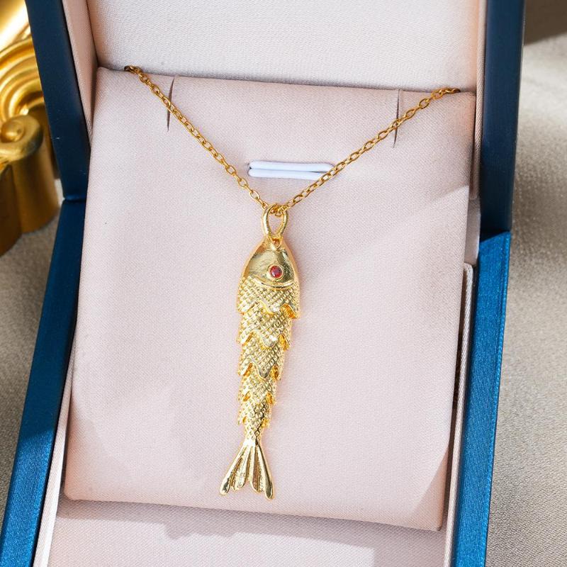 

Retro Fish Koi Personalized Light Luxury Stainless Steel Pendant Necklace For Women Choker Accessories Unisex Party Gift