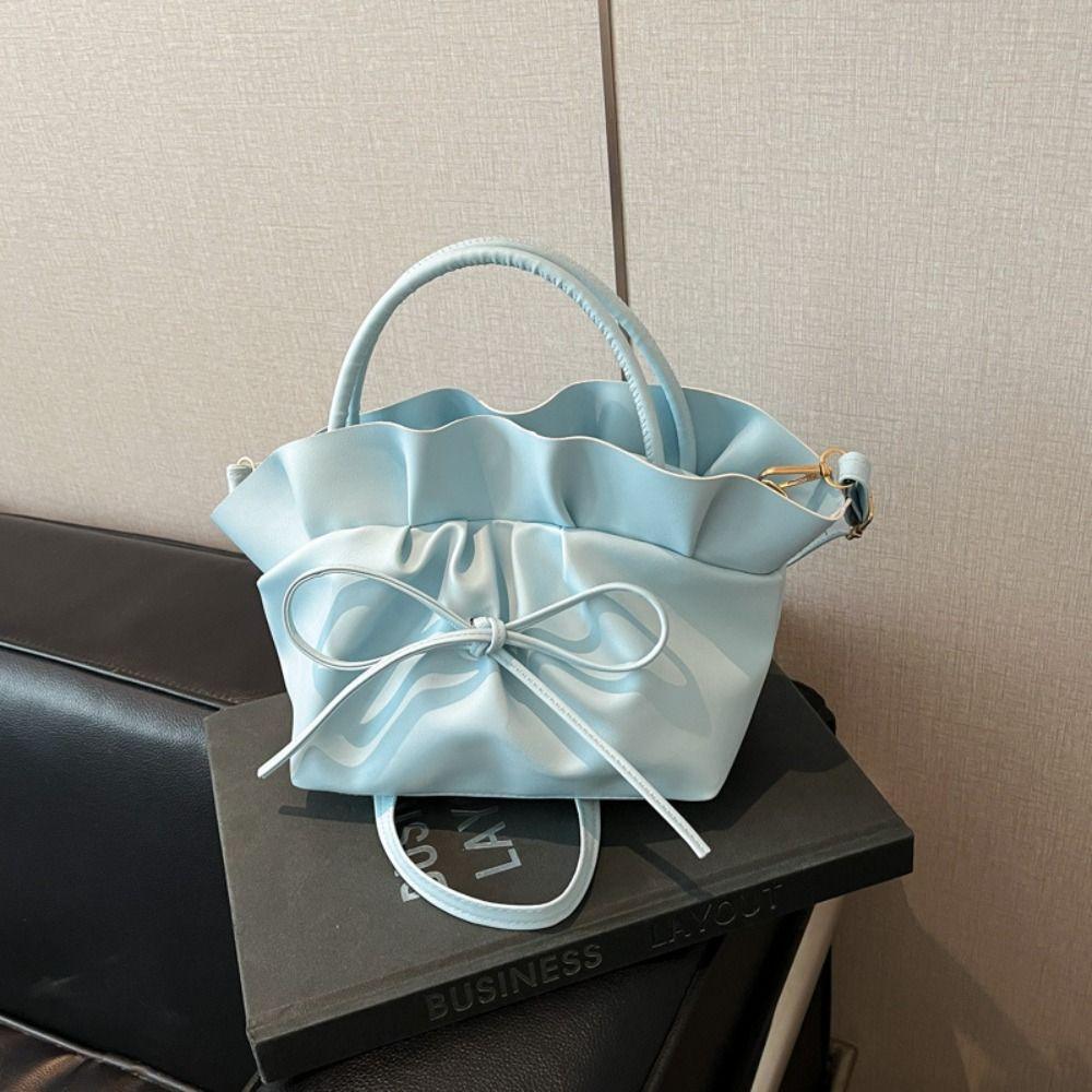 Large Capacity Bowknot Crossbody Bag Elegant French Handbag Portable PU Leather Shoulder Bag  Daily