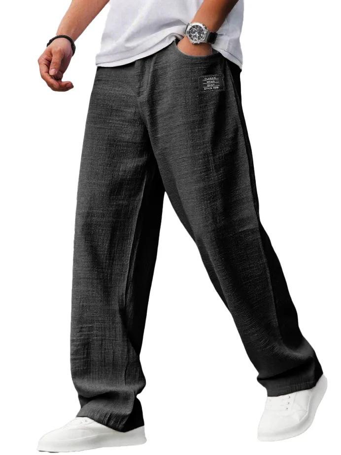 2026 Fashionable Men's Cotton Linen Casual Pants - Thin, Loose, Summer/Autumn Design with Logo