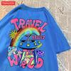 Mode Baumwolle Damen T-Shirts Alien UFO Weltreise Drucke Kurzarm Rundhalsausschnitt Weich Atmungsaktiv Street Damen Kleidung