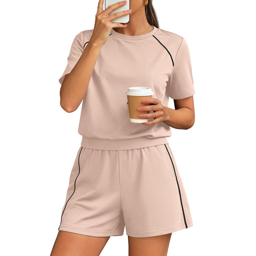 Women's Fashionable Loose-Fit Short-Sleeve Top + Shorts Casual Two-Piece Set