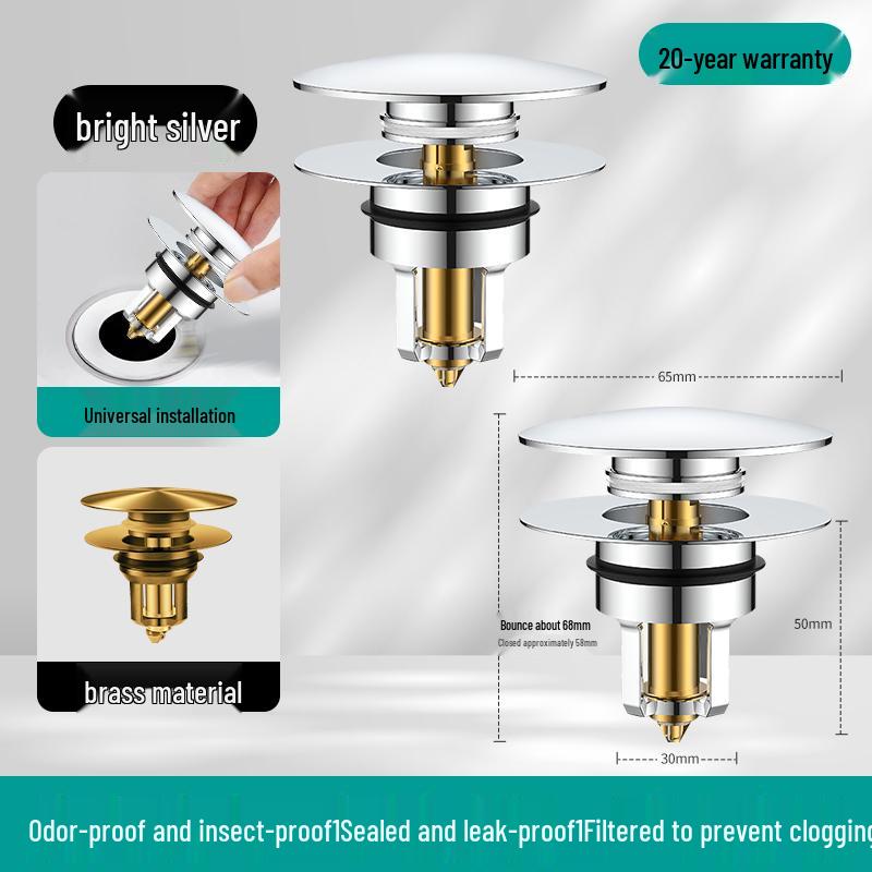 Universal Press-Type Pop-Up Washbasin Stopper Cover, Leak-Proof Core Drain for Countertop Basin
