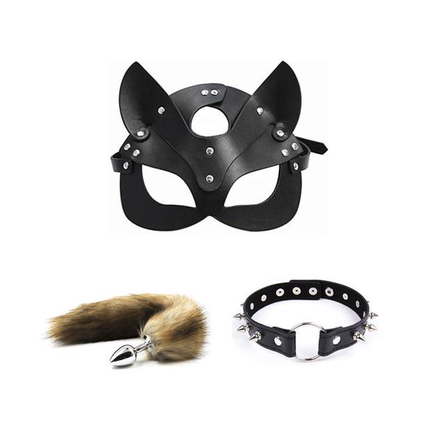 3pcs 40CM Fox Tail Anal Plug Collar Sexy Cat Mask Exotic Sex Products For Adults Games Bondage BDSM Sex Toys For Women