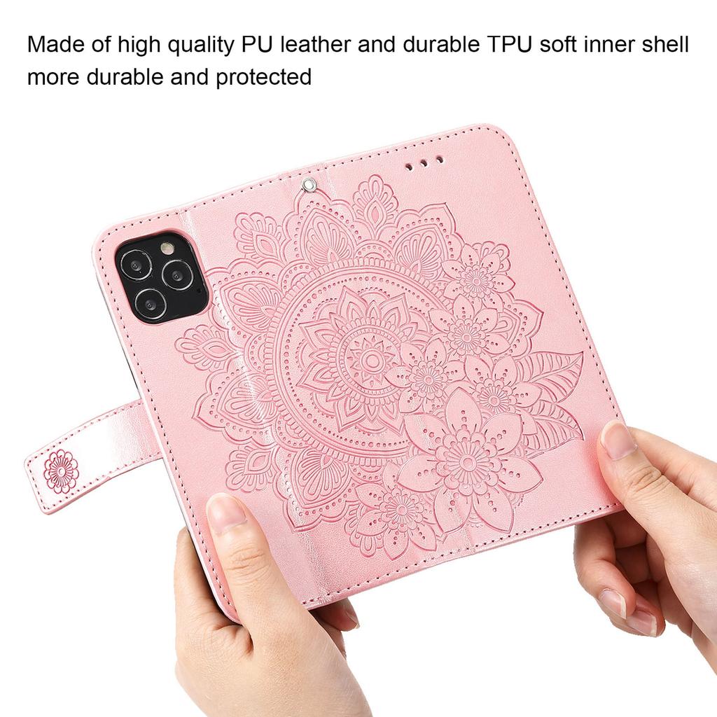 Phone Wallet Case With Card Slot Stand PU Lther Flower EmNaBossed  ive   Cover for   13