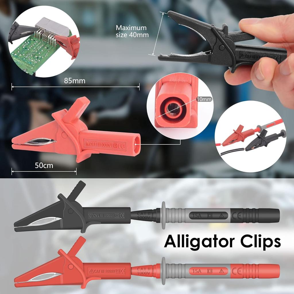 Test Leads Set HANDSKIT Double Insulated Electrical Multimeter Test Lead Kit, Test Leads Probes 4mm Banana Plug with Alligator Clips 30A and Needle