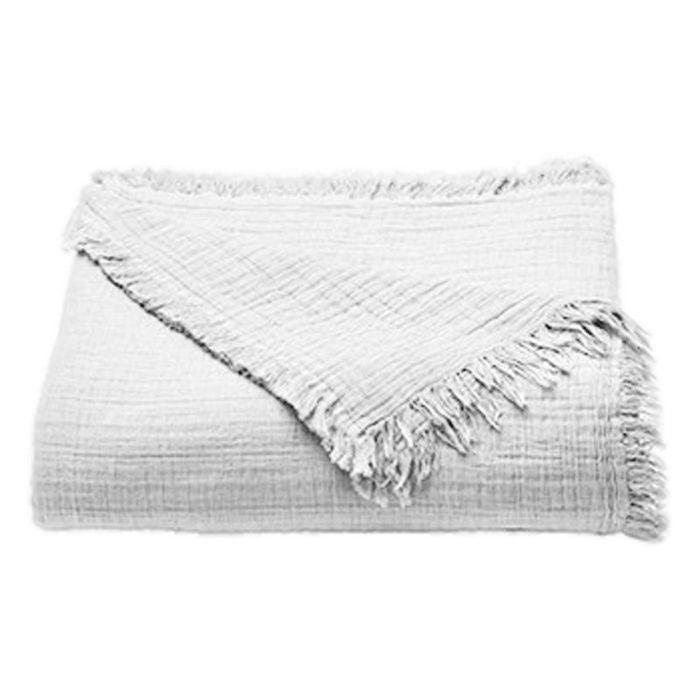 Couvre lit à franges "Brehat" Gaze de Coton stonewashed Toison d'or - Brehat Blanc - 270 x 250 cm