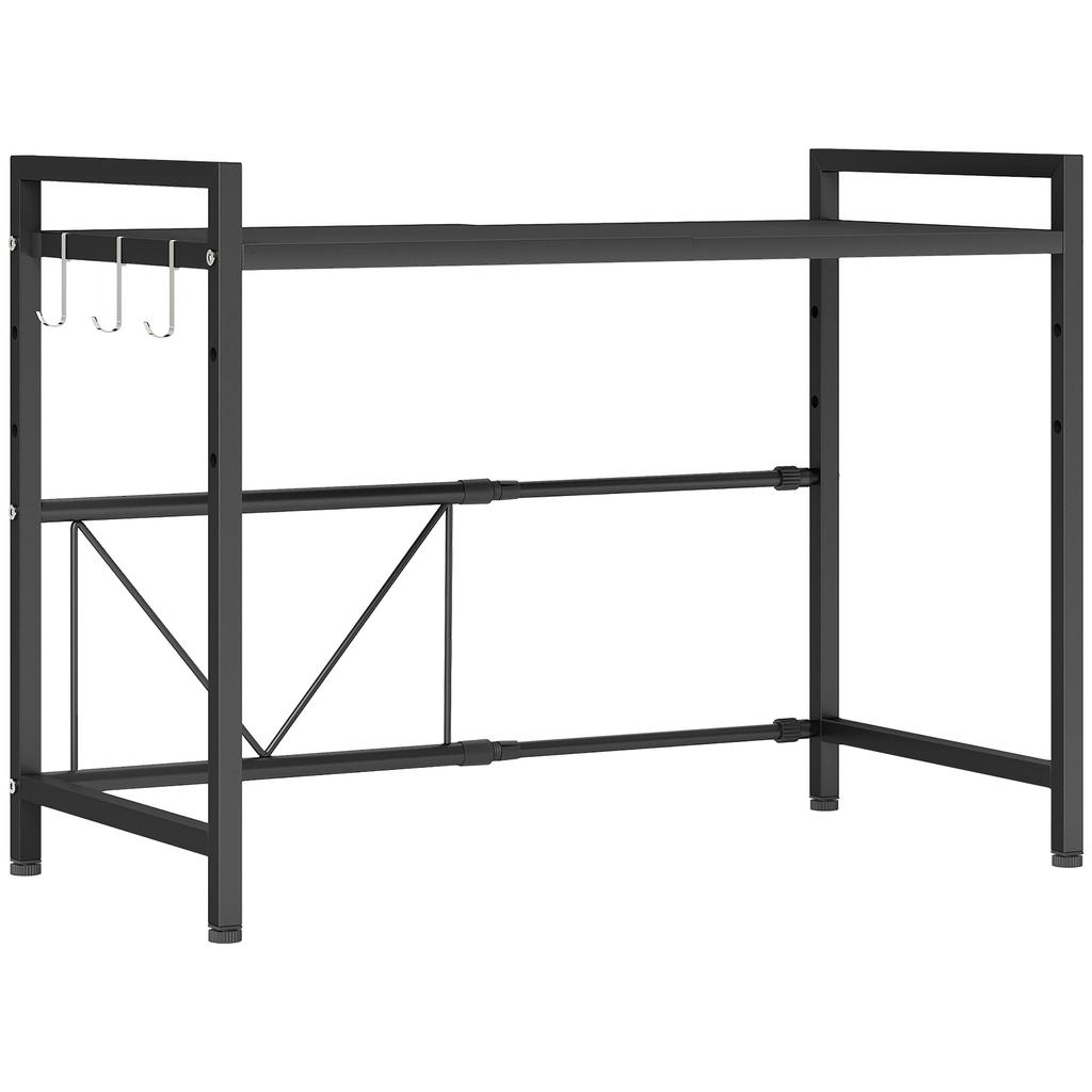 Expandable Microwave Oven Rack with 3 Hooks - Black