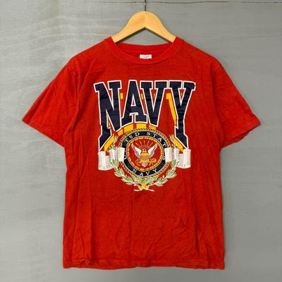Vintage US Navy Red 90s Single Stitch Tee Shirt Medium Unisex T-Shirt