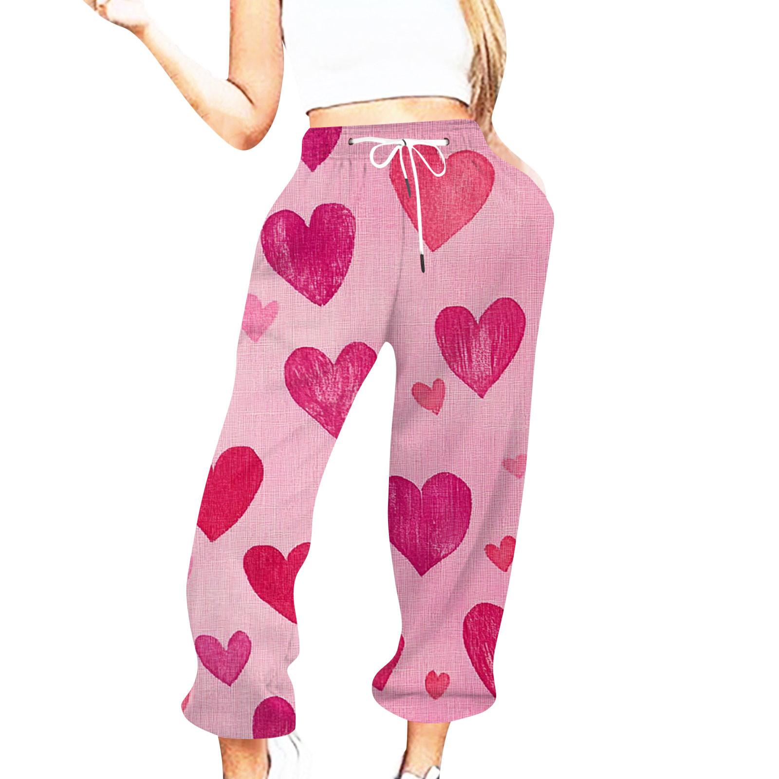 

Жіноча повсякденна мода на День Святого Валентина Повсякденні штани з принтом Спортивні штани Штани на шнурку з еластичною талією Штани на шнурку на шнурку XXXL рожевий