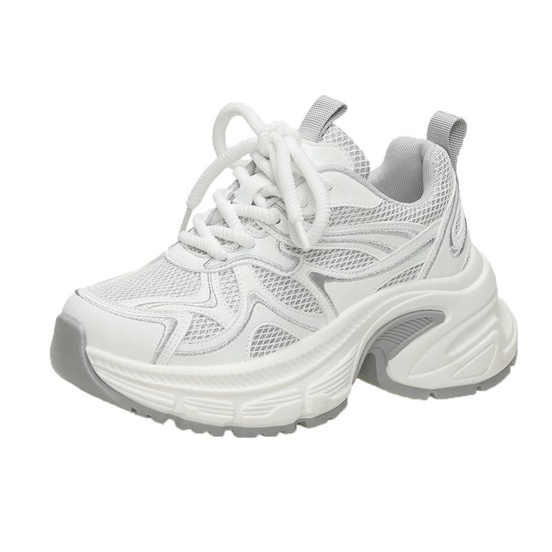 

Кожаные кроссовки сетчатые дышащие платформа женская обувь небольшое увеличение роста универсальная повседневная обувь 35 серебряный