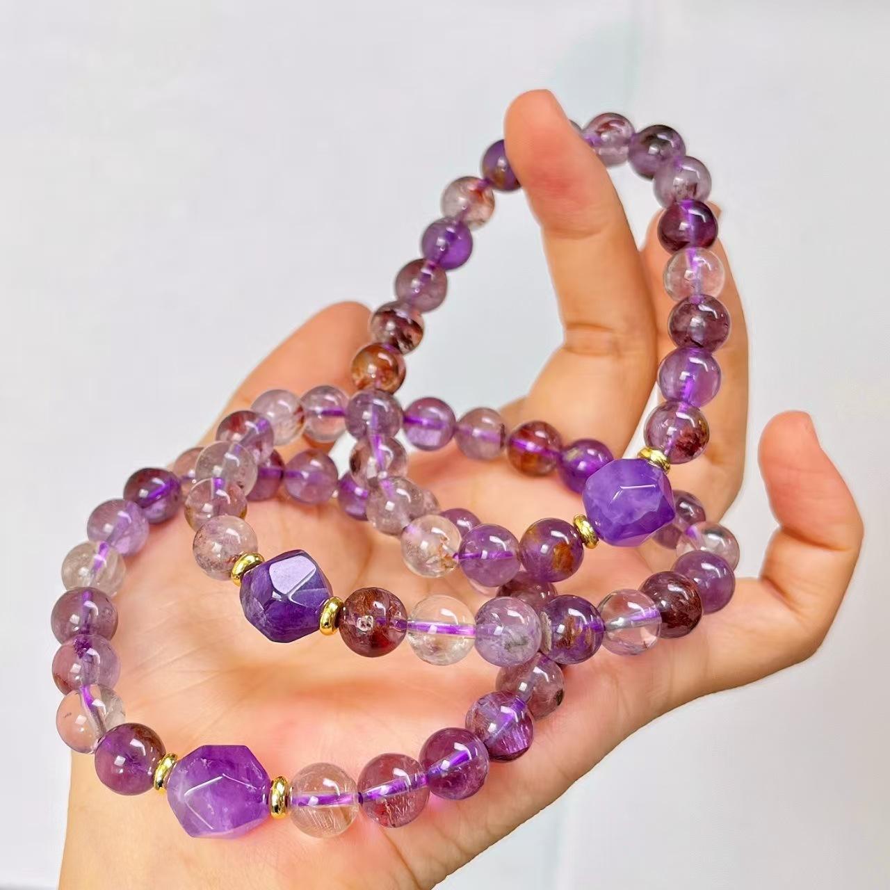 8Mm Retro High Quality Vitreous Natural Purple Ghost Amethyst Bracelet Bracelet.