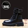 Women's Shoes 2025 New Genuine Leather Riding Boots Mid-Calf Flat Versatile Cotton Shoes Winter Fleece-Lined Short Boots