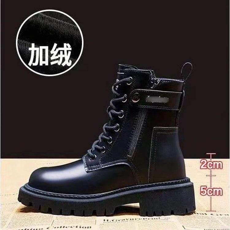Women's Shoes 2025 New Genuine Leather Riding Boots Mid-Calf Flat Versatile Cotton Shoes Winter Fleece-Lined Short Boots