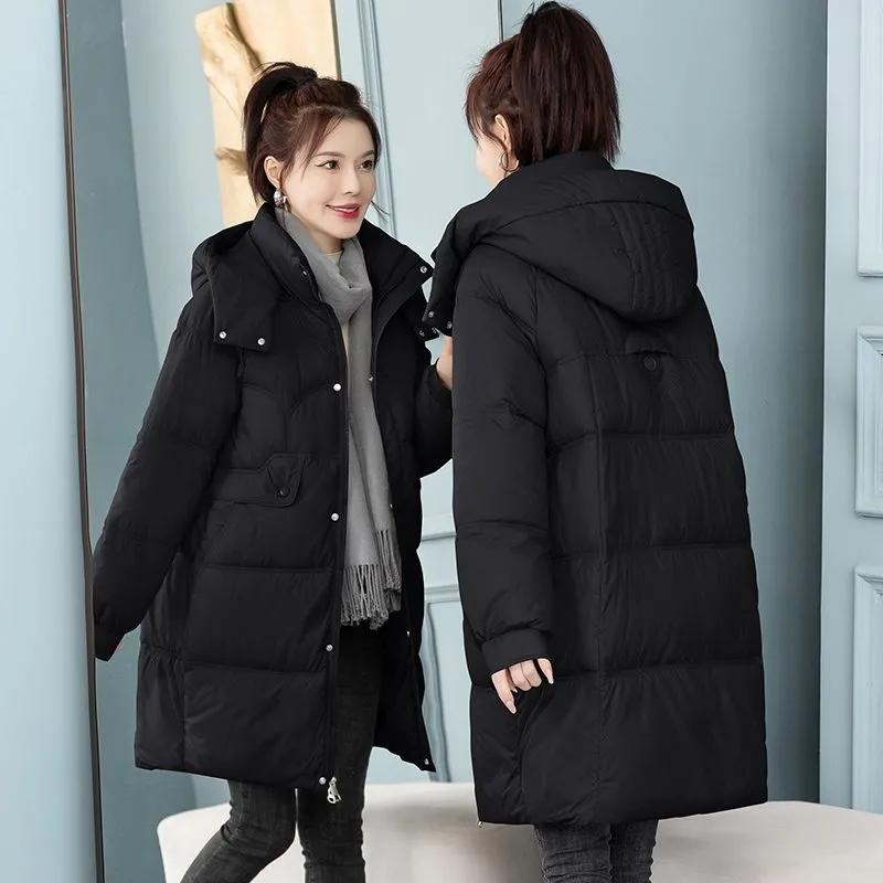 Winter Damen Kapuzenjacke Mäntel Lange Parkas Damen Daunen Baumwolle Übermantel Dick Warm Gefüttert Winddicht Lässig Windjacke 3XL