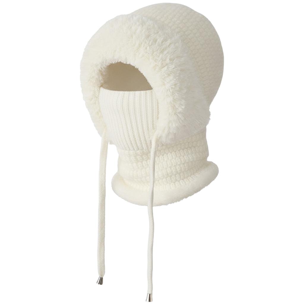 Women Fleece Lined Knit Hat Set with Scarf and Mask Women 3 in 1 Windproof Beanie Hat Hooded Skull Cap Cold Weather Protection
