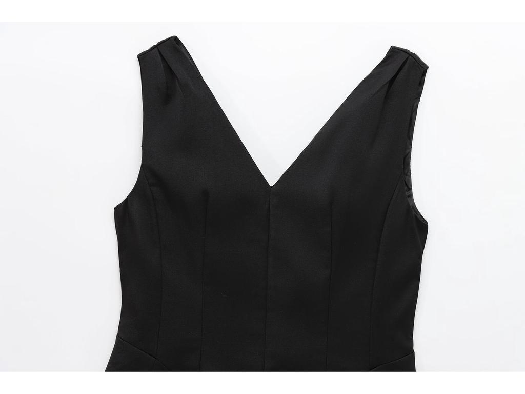 Women's 2024 Winter V-Neck Sleeveless Balloon Mini Dress with Open Back