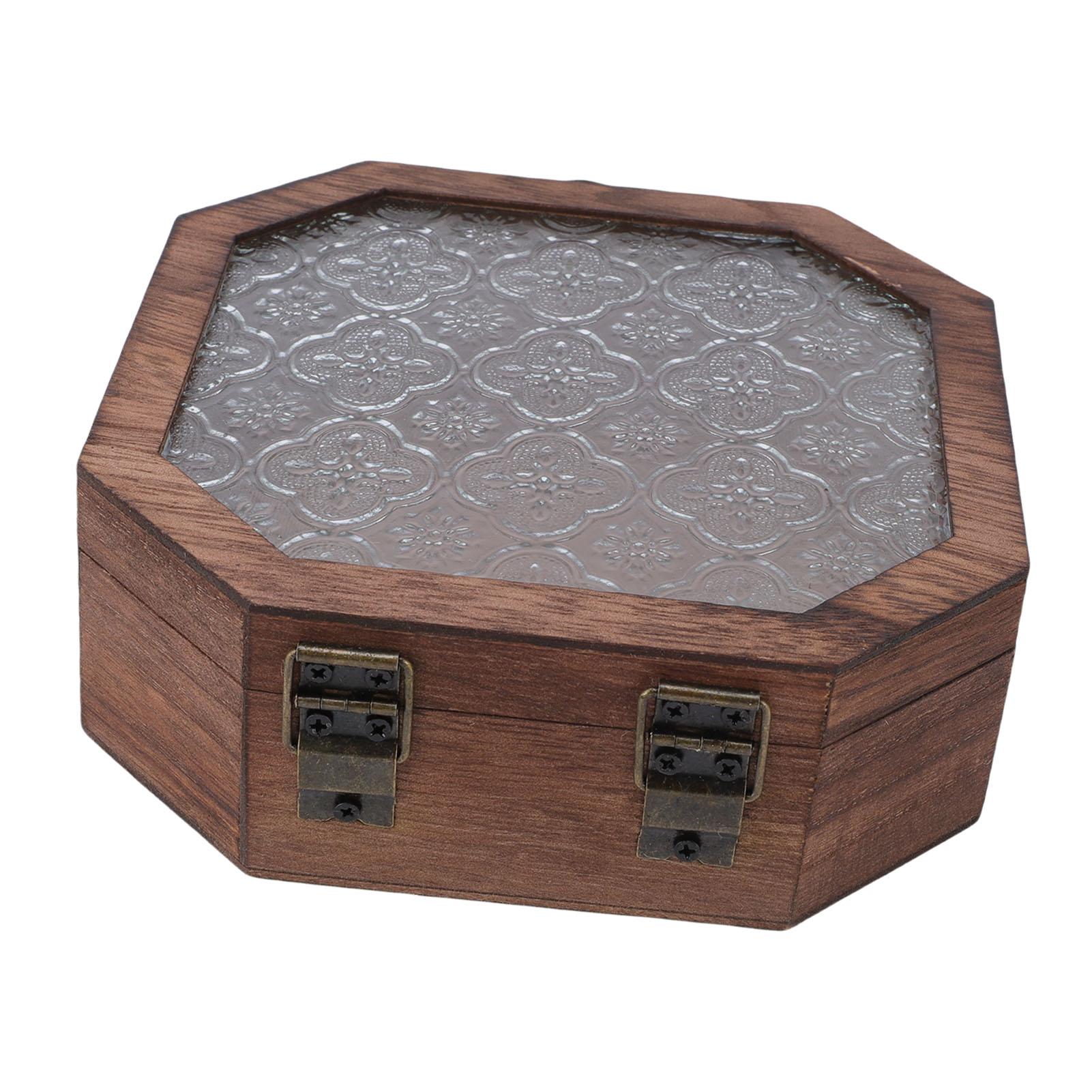 

Vintage Floral Wooden Makeup Organizer Box Jewelry Storage Small Decorative S Octagonal