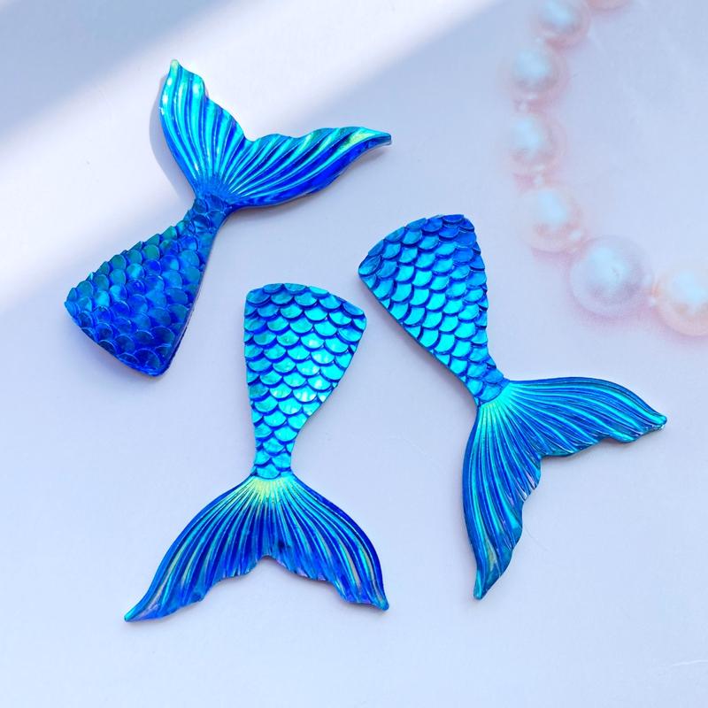 10Pcs Resin Lovely Shiny Fish Tail With Color Plating Flatback Cabochon Scrapbook Kawaii DIY Embellishments Accessories C95