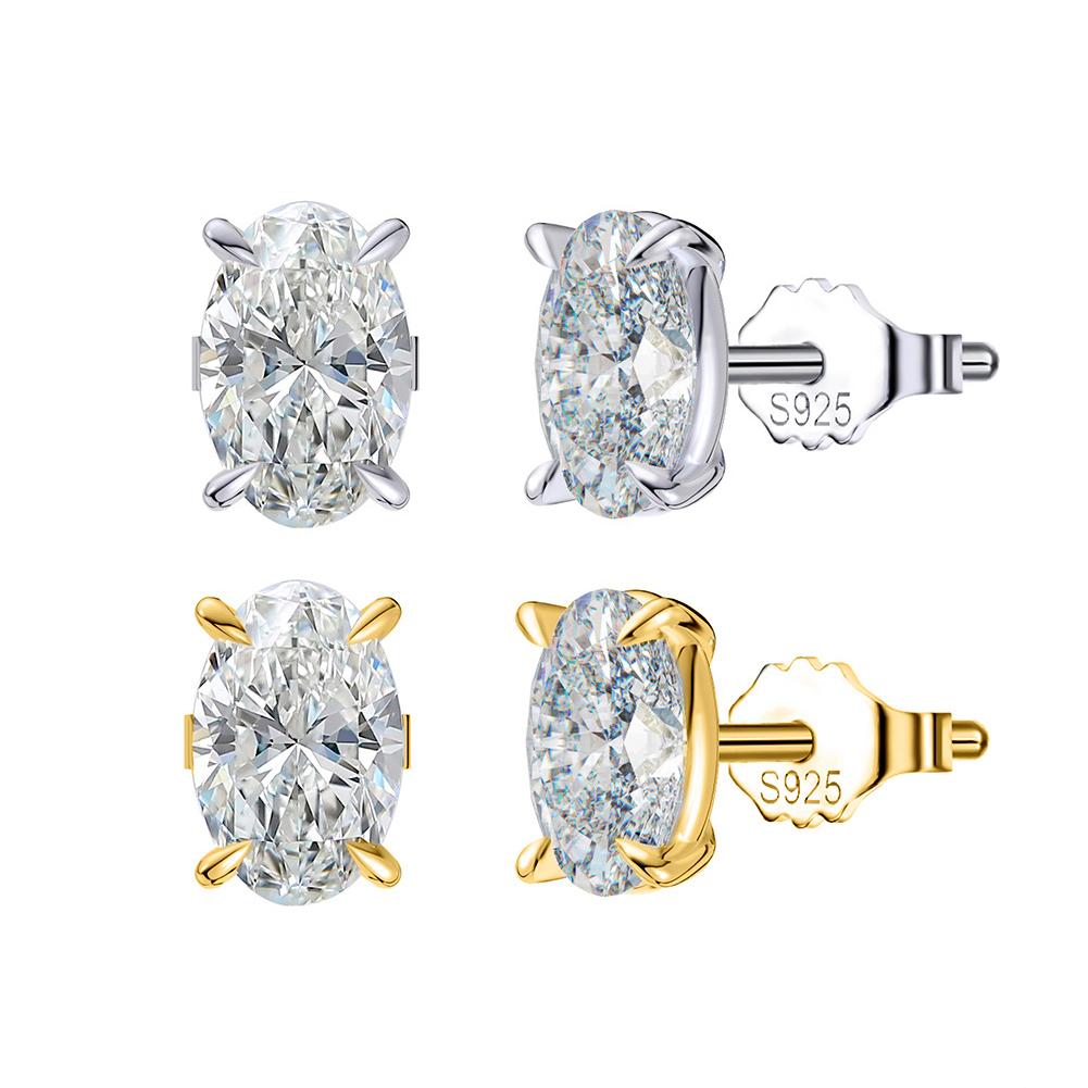 Women Stud Earrings 0.5-3ct Oval Moissanite with Passed Diamond Test S925 Silve Sparkling Jewelry Gift