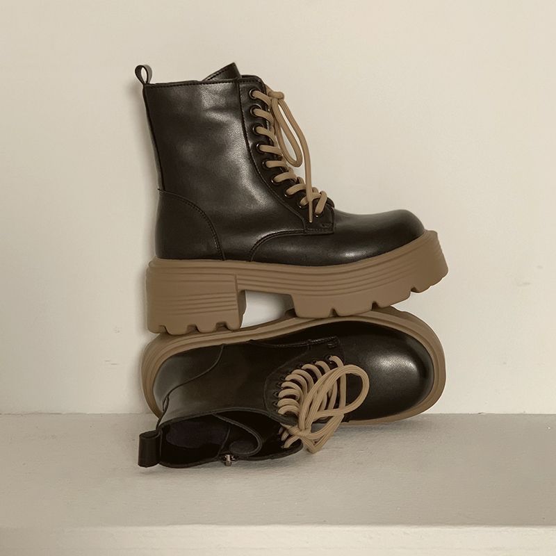 Short boots women's Martin boots 2025 autumn and winter new small thick-soled heightened British wind locomotive boots ins tide