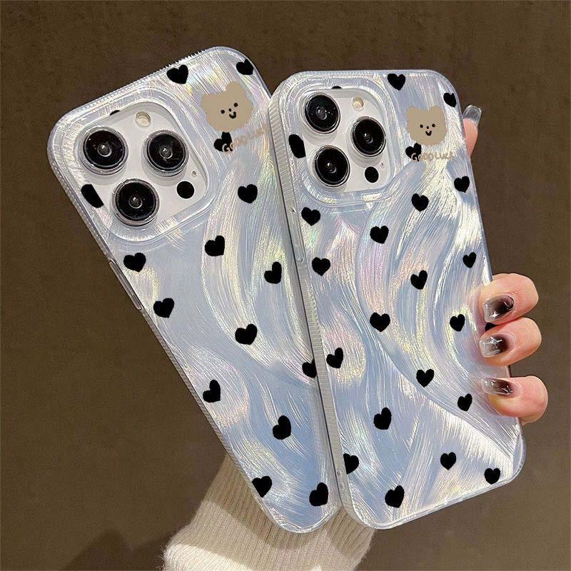Black Heart  Phone Case for iPhone 17 Air 16 16e 17E 15 14 13 12 11 Pro Max Plus Chiffon Texture Back Cover