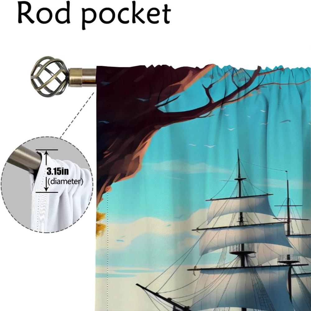 Window Curtain Room Panel Ship Illustration Partition Curtains Halloween Decoration Home Interior Shades Light Blocking Made Of Polyester