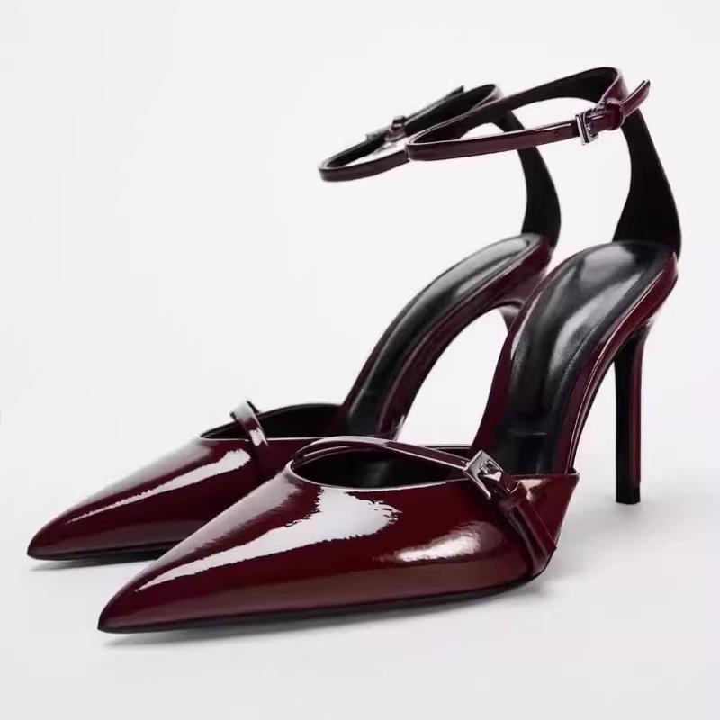 Mode Sexy Spitzschuh High Heel Damen Schuhe Elegant Knöchelriemen Lackleder Stilettos Luxus Abschlussball Hochzeiten Brautpumps für Damen