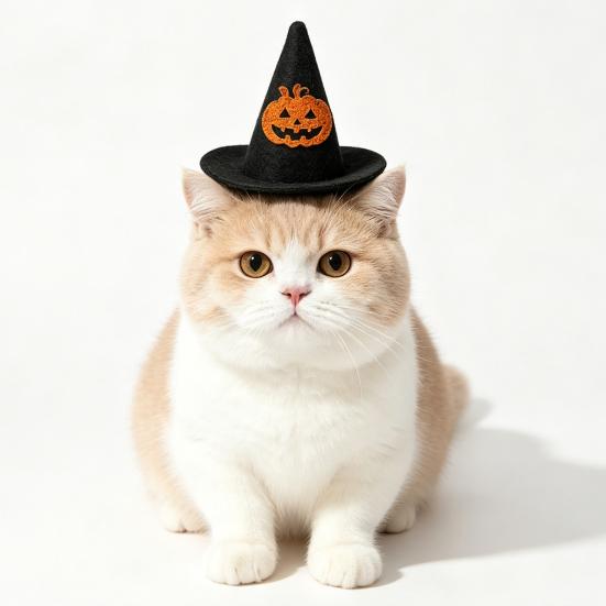 Cosplay Headgear for Dogs Pet Halloween Witch Hat, Bows/Pumpkins Decor, Adjustable Felt Cap Costume Accessory, Lightweight Comfortable Headwear,