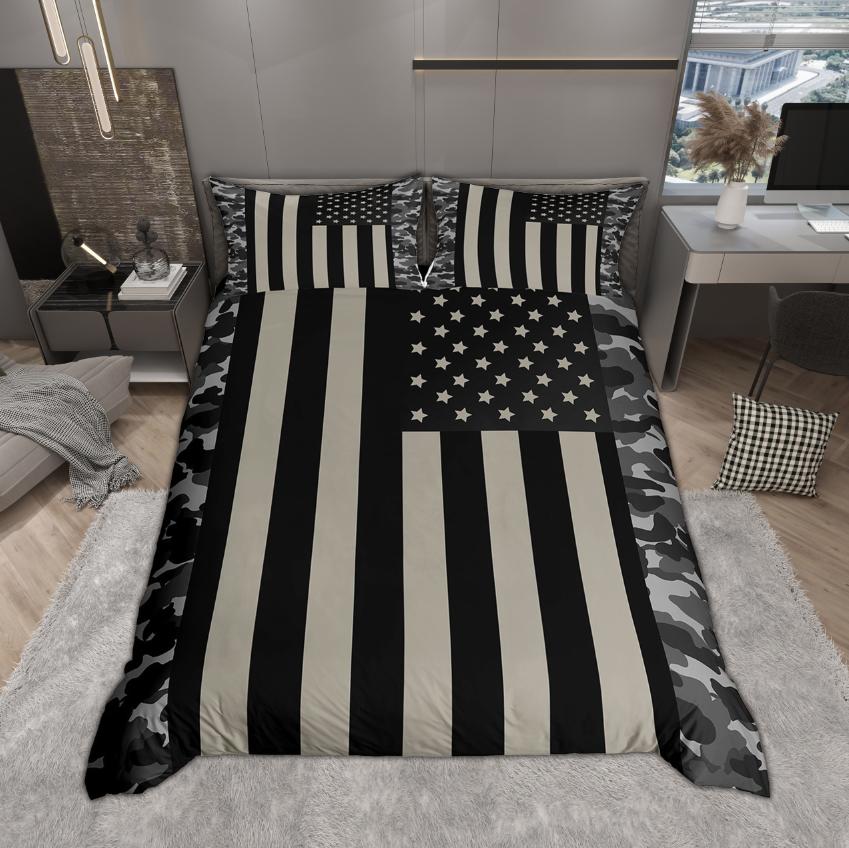Homewish American Flag Print Duvet Cover Set For Boys Men 2Pcs/3Pcs Geometry Camouflage Bedding Set Reversibal Bed Cover Set
