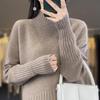 Women's Thick Ribbed Knit Sweater - Half-High Neck, Vertical Stripe, Loose Fit, 2025 Korean Style for Autumn/Winter