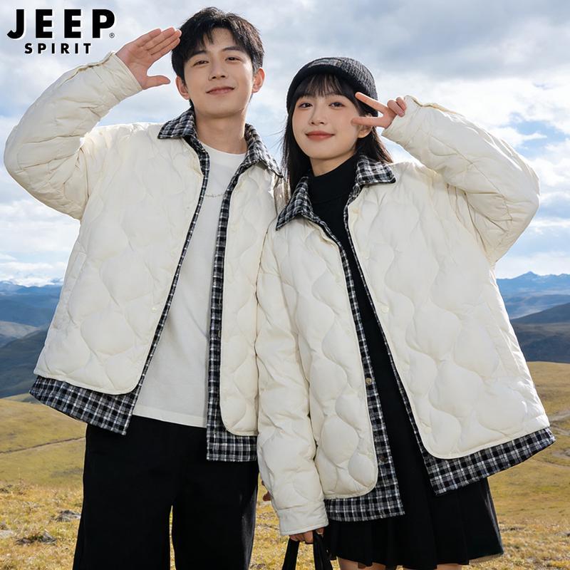 

JEEP SPIRIT Unisex Faux Two-Piece Plaid Patchwork Down Jacket XL