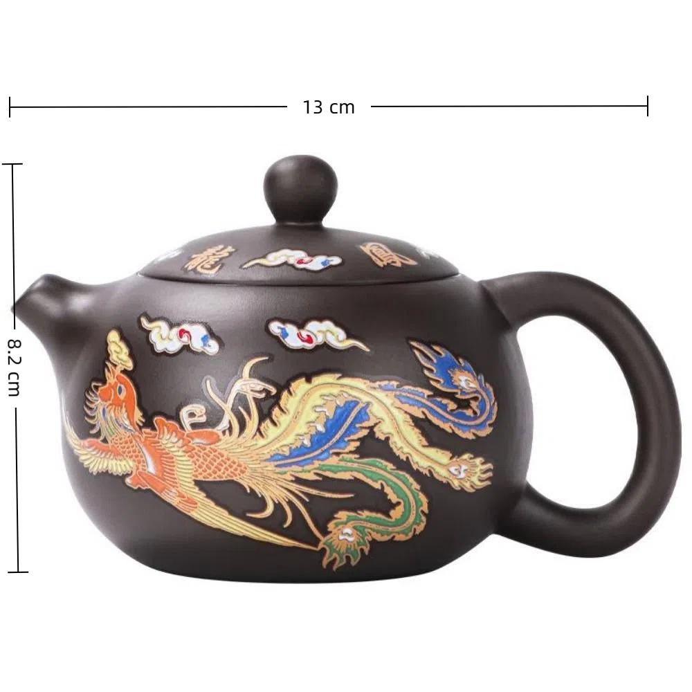 Ceramic Purple Clay Teapot Color-changing Hand-made Teapot Tea Cup Set Dragon and Phoenix Design Infuser Teapot Tea Maker
