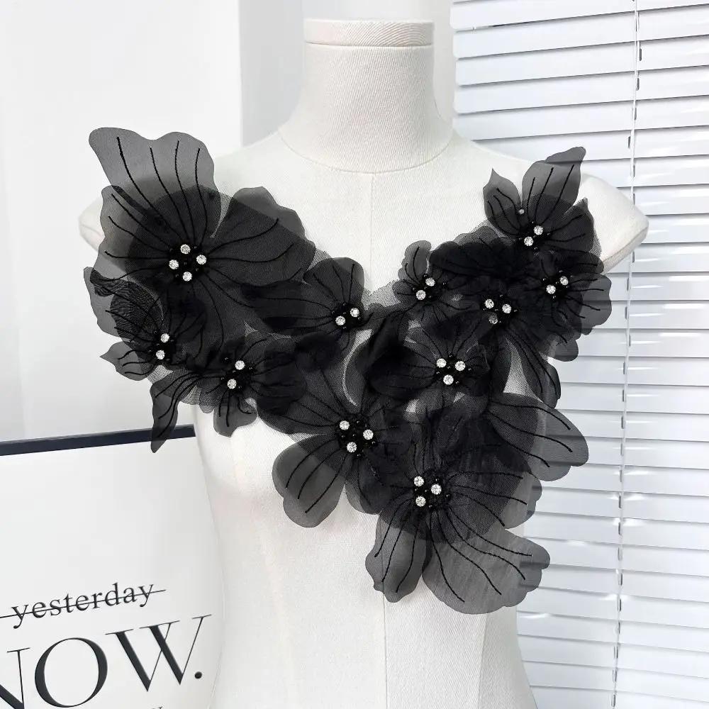 Mesh Flowers Cloth Patch Lace Flowers Hand-embroidered Cloth Decoration Patch DIY Clothing Accessories Lace Embroidered Patch