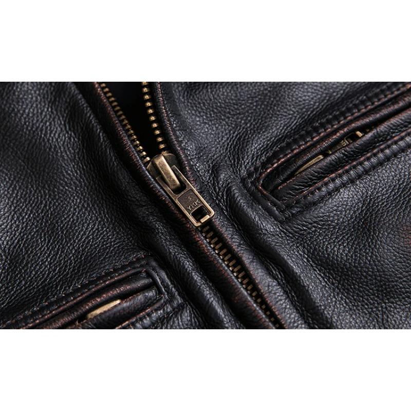 Chinese Size Men Leather Jacket Vintage Black 100% Natural Genuine Cowhide Coats Men's Leather Coat Male Clothes Autumn
