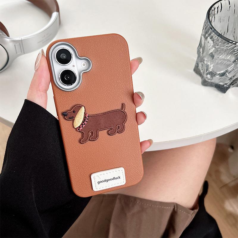 

Imitation Leather Pattern Tpu Mobile Phone Case Is Suitable For Iphone16Promax Portable Rope Apple 15 Puppy Pendant 14 Women S Models iPhone 17Promax