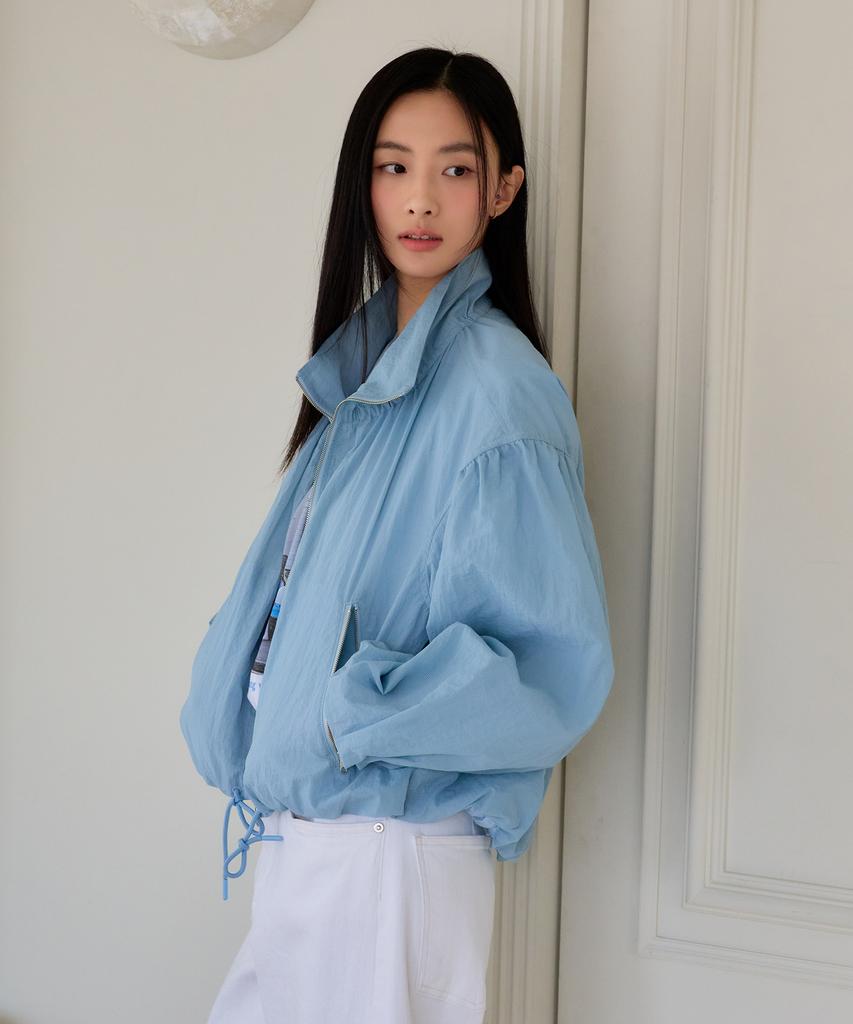 Theelo Shirred Volume Zip-Up Jumper (Light Blue)