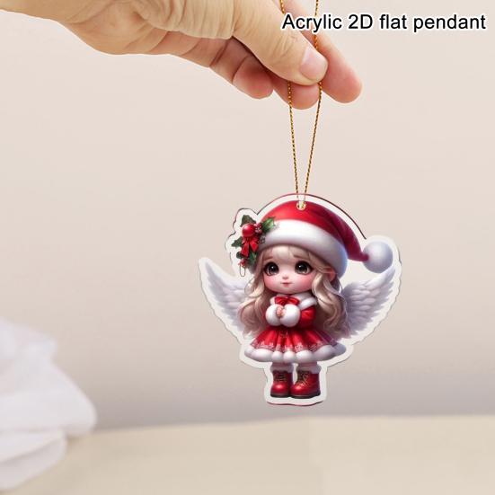 1/6Pcs Christmas Santa Hat Girl Hanging Decoration Holiday Party Winter Xmas Tree 2D Flat Acrylic Cartoon Angel Fairy Hanging Ornament