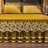 Luxury Gold Yellow Crystal Velvet Lace Ruffles Bedspread, Quilted Embroidery Bed Skirt, Mattress Cover, Bed Sheet, Pillowcases