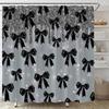 Black Bow Shower Curtain Fashion Girly Grey Shimmer Sequins Bowknot Dreamy Party Fabric Bathroom Curtain Set with Hooks