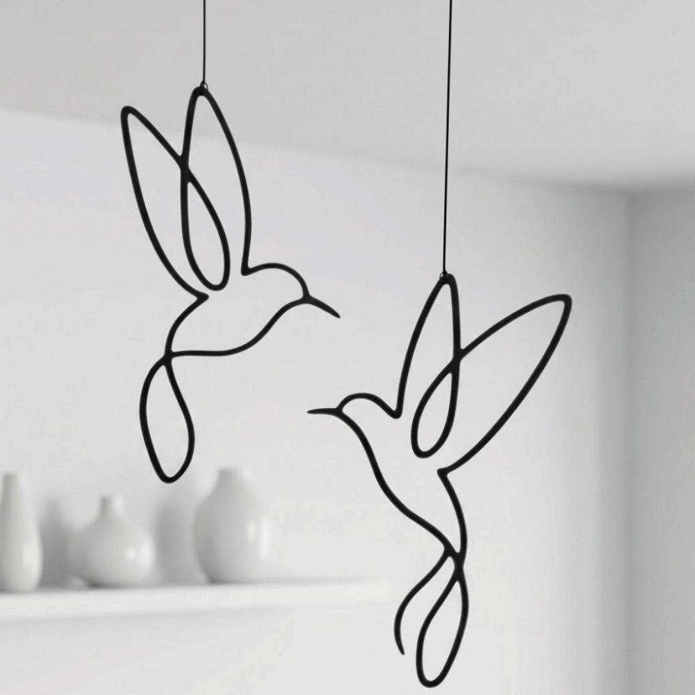 2PCS Black Hummingbird Silhouette Ornament Wall Mounted Bird Hanging Ornaments for Living Room