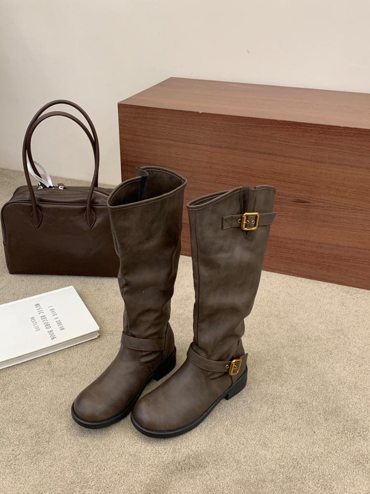 Retro polished old boots women's new autumn Maillard tall knight long boots