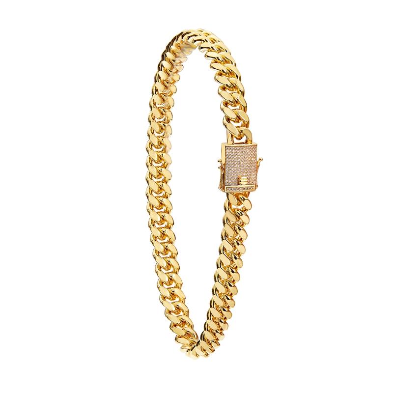 Fashion Men's Hip Hop Rap Jewelry 14mm Iced Out CZ Buckle Real Gold Plated Stainless Steel Miami Cuban Link Chain Necklace