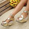 Fashion Fashion Gold Chunky Platform Gladiator Sandals Women 2025 Summer Round Toe Wedge Heel Cover Heel Sandals Sexy Party Dress Shoes