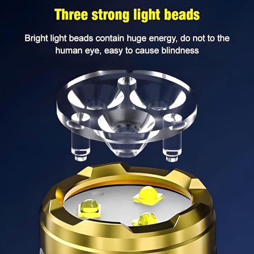 Strong light, super bright home charging, outdoor night riding, portable LED long-range flashlight, three-eyed little monster flashlight, black.