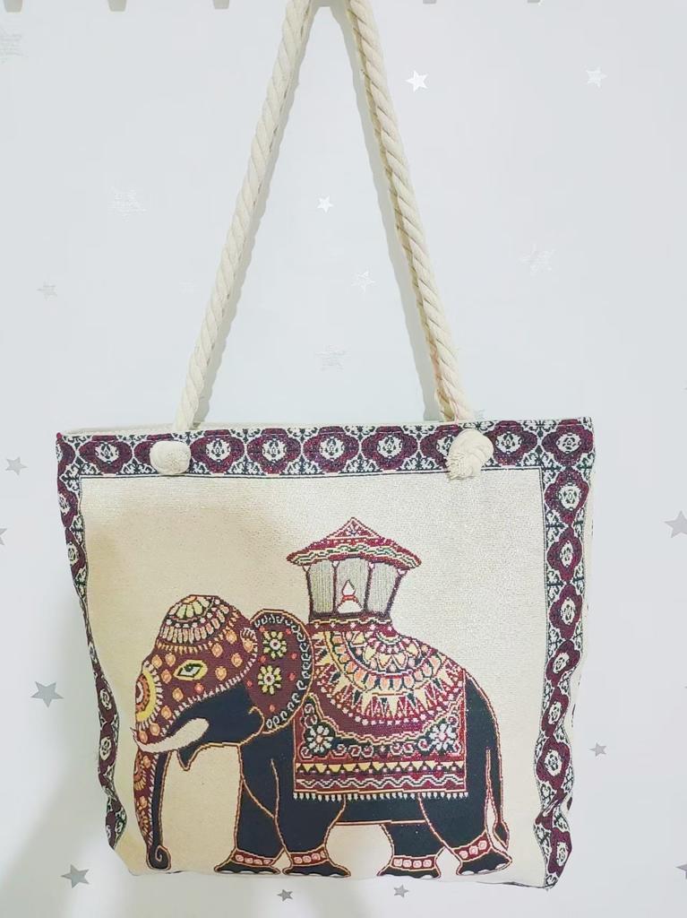 Ethnic style large shoulder bag South East Asia style double-sided embroidery cartoon animal elephant canvas bag female travel bag