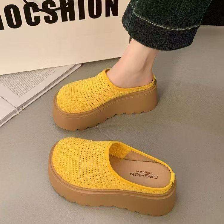 Thick-soled bag head half slippers women's outer wear 2025 summer new muffin soft bottom heightened hollow breathable slippers