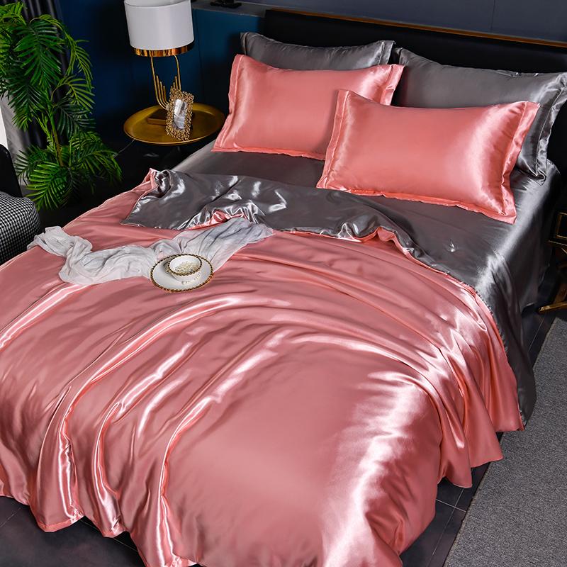 Luxury Mulberry Silky Blending Bedding Set Queen High-end Satin Duvet Cover Set with Sheet Soft Skin Friendly Silky Bedding Sets