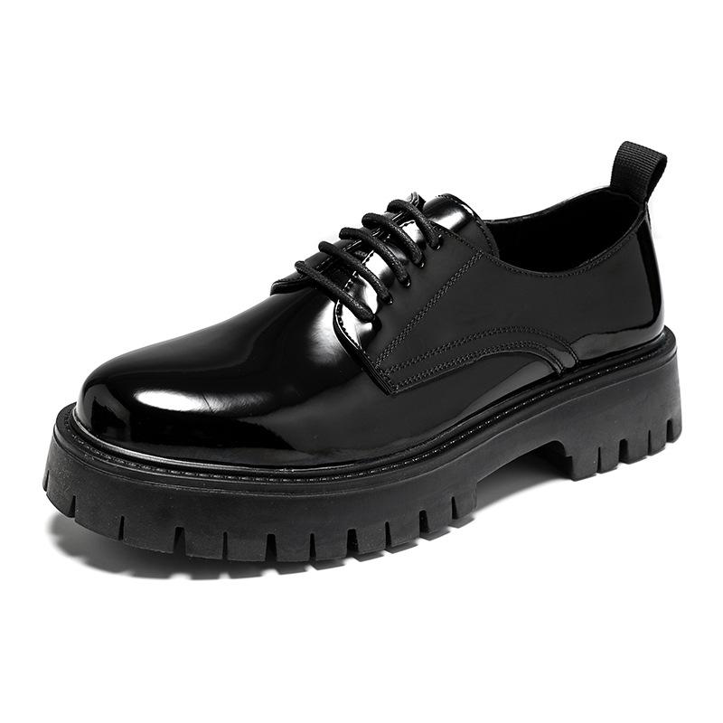 Men s Glossy Leather Loafers - Thick Sole, Lace-up, Business Casual Shoes 39 чёрный