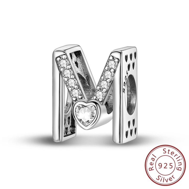 New 925 Silver Charm Beads 26 Letter Alphabet A-Z Charm Fit Original Charms Bracelet DIY Birthday Jewelry Gift Making